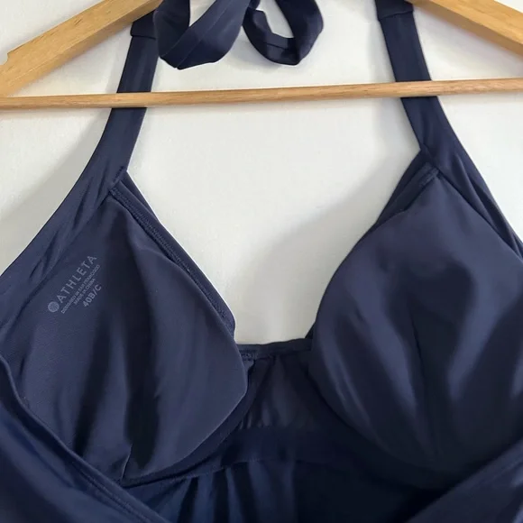 Athleta Navy Blue Wrap Halter Tie Slimming One Piece Swimsuit size 40 B/C EUC - Picture 8 of 12